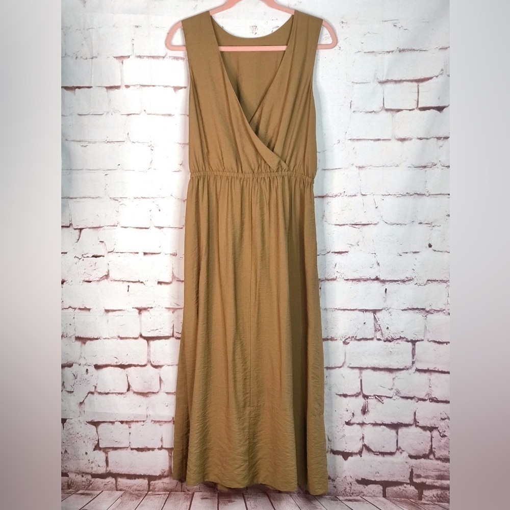 VINCE Cross-back Sleeveless Midi dress Caramel Brown M Size Medium New With Tags - Picture 3 of 16